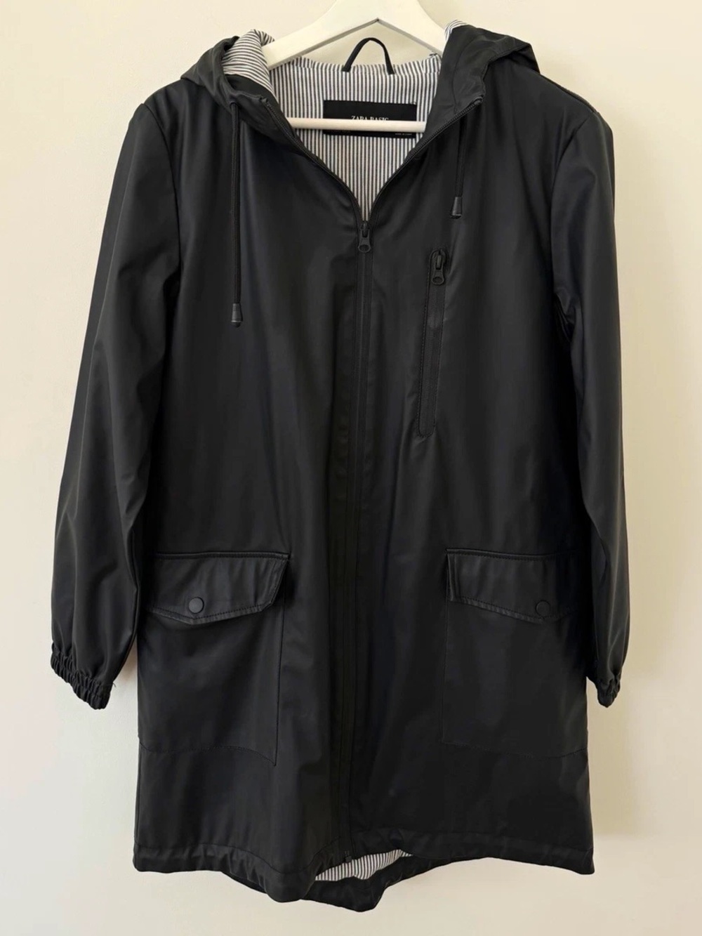 Zara Women's Black Hooded Raincoat Jacket